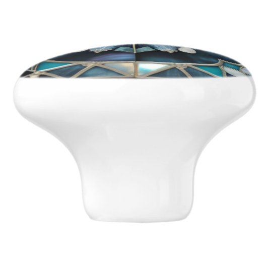 美しい青ティール（緑がかった色）オフホワイトインスパイアパール セラミックノブ (側面)