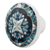 美しい青ティール（緑がかった色）オフホワイトインスパイアパール セラミックノブ (右)