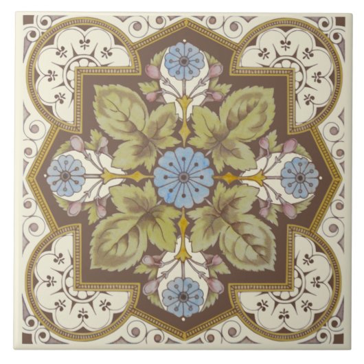 美しい青ビクトリアンフローラ再生用タイル タイル (正面)