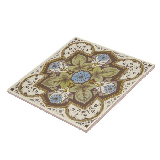 美しい青ビクトリアンフローラ再生用タイル タイル (側面)