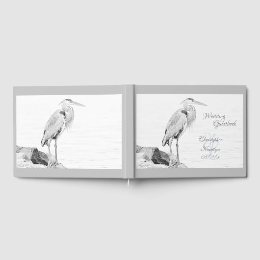 美しい青ヘロンの水鳥のスケッチ結婚ズ ゲストブック (全面)
