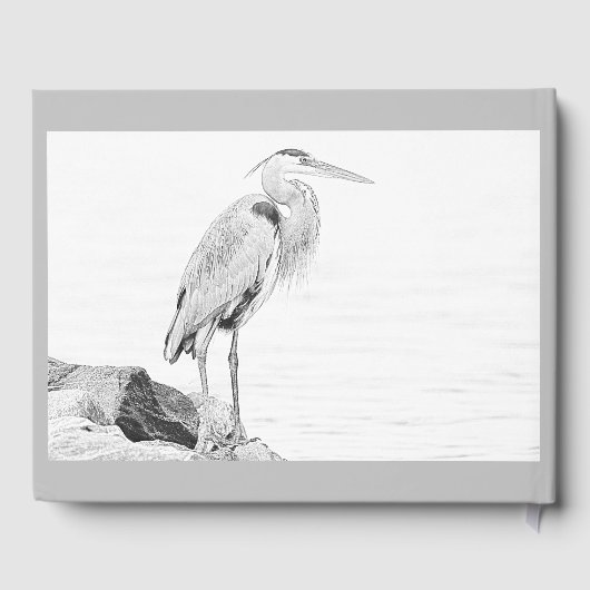 美しい青ヘロンの水鳥のスケッチ結婚ズ ゲストブック (裏面)