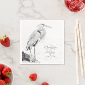 美しい青ヘロンの水鳥のスケッチ結婚ズ スタンダードカクテルナプキン (インサイチュ)