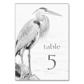 美しい青ヘロンの水鳥のスケッチ結婚ズ テーブルナンバー (裏面)