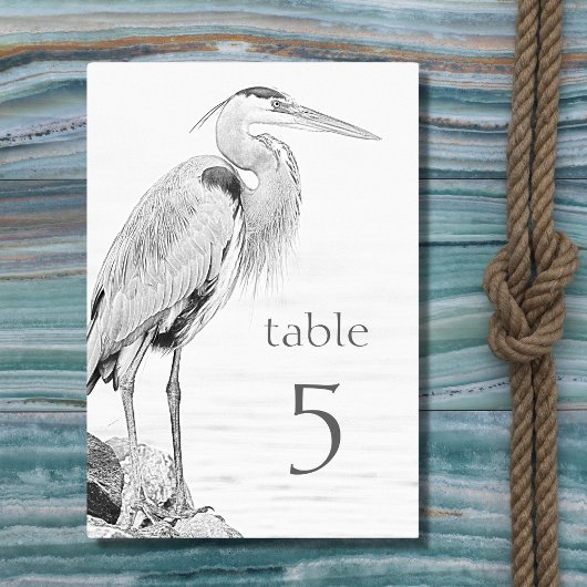 美しい青ヘロンの水鳥のスケッチ結婚ズ テーブルナンバー