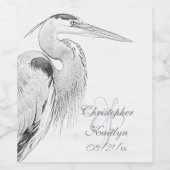 美しい青ヘロンの水鳥のスケッチ結婚ズ ワインラベル (シングルラベル)