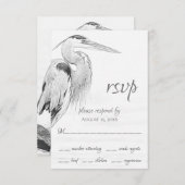 美しい青ヘロンの水鳥のスケッチ結婚ズ 出欠カード (正面/裏面)