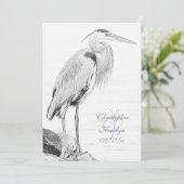 美しい青ヘロンの水鳥のスケッチ結婚ズ 招待状 (スタンド正面)