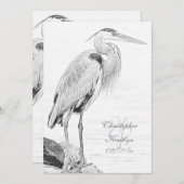 美しい青ヘロンの水鳥のスケッチ結婚ズ 招待状 (正面/裏面)