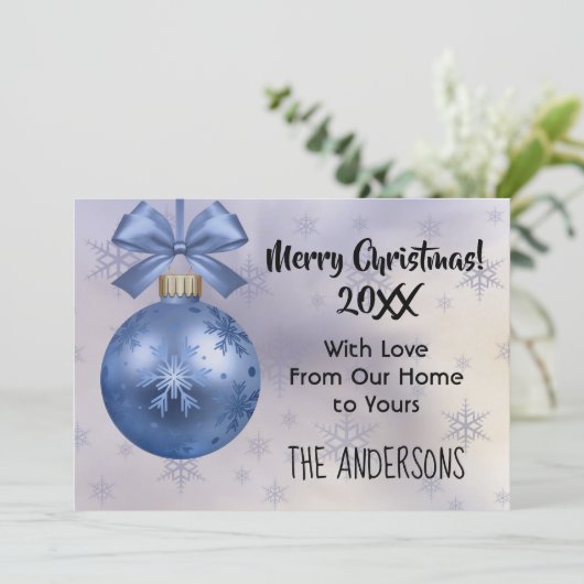 美しい青ボブルオーナメントシルクリボンカード (スタンド正面)