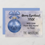 美しい青ボブルオーナメントシルクリボンカード (正面/裏面)