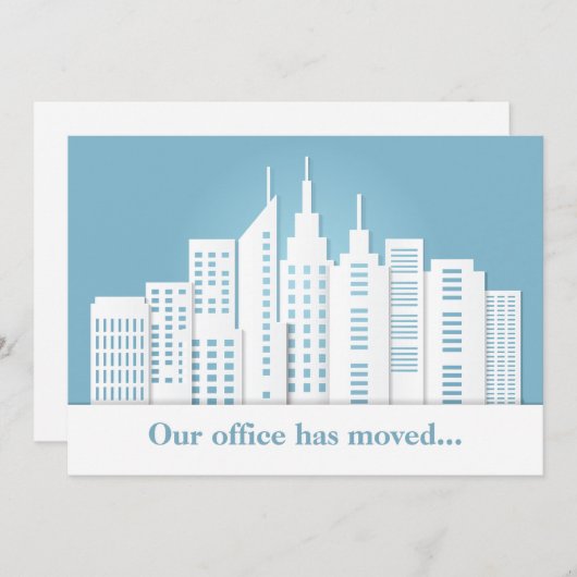 美しい青空の街並み ビジネスの住所変更のお知らせ 案内状 (正面/裏面)