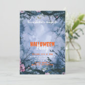 美しい青空 ピンクの花 ハロウィンパーティー 招待状 (スタンド正面)