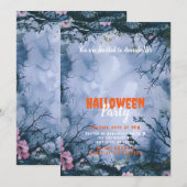 美しい青空 ピンクの花 ハロウィンパーティー 招待状 (正面/裏面)