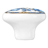 美しい青色のメタリックエナメルフラワーズ金ゴールド宝石 セラミックノブ (側面)