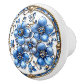 美しい青色のメタリックエナメルフラワーズ金ゴールド宝石 セラミックノブ (右)