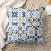 美しい青芸術的色のポルトガルのタイル模様 クッション (ブランケット)