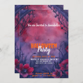 美しい青赤のアーチのハロウィンパーティー 招待状 (正面/裏面)