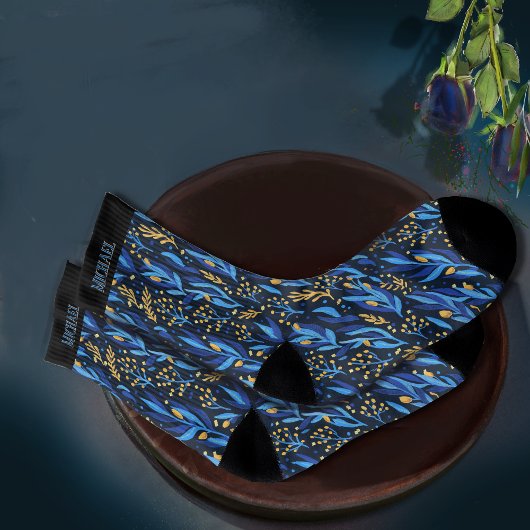 美しい青離れ色の花模様 ソックス