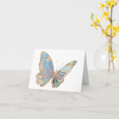 美しい青、紫、銀色の蝶空白の カード (黄色い花)