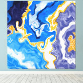 美しい青、金ゴールド、水のような白い渦巻き キャンバスプリント (インサイチュ (ウッドフロア))