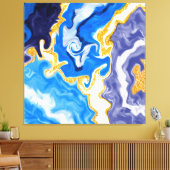 美しい青、金ゴールド、水のような白い渦巻き キャンバスプリント (インサイチュ (リビング))