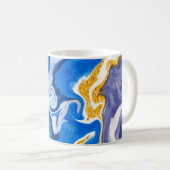 美しい青、金ゴールド、水のような白い渦巻き コーヒーマグカップ (正面右)