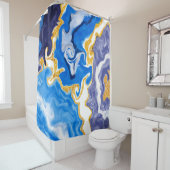 美しい青、金ゴールド、水のような白い渦巻き シャワーカーテン (インサイチュ)