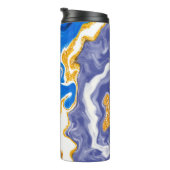 美しい青、金ゴールド、水のような白い渦巻き タンブラー (回転右)