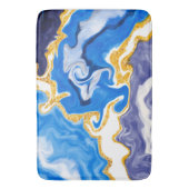 美しい青、金ゴールド、水のような白い渦巻き バスマット (正面縦)