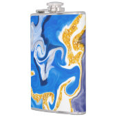 美しい青、金ゴールド、水のような白い渦巻き フラスク (左)