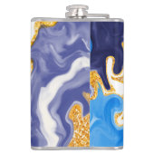 美しい青、金ゴールド、水のような白い渦巻き フラスク (裏面)