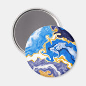 美しい青、金ゴールド、水のような白い渦巻き マグネット (正面/裏面)