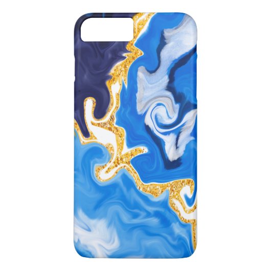 美しい青、金ゴールド、水のような白い渦巻き Case-Mate iPhoneケース (裏面)
