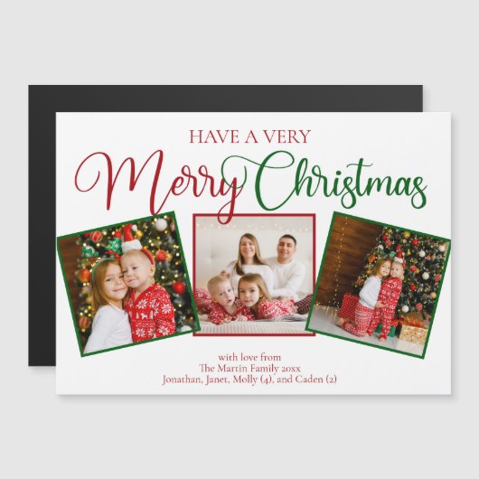 美しい非常に陽気なクリスマス3フォトマグネットカード (正面/裏面)