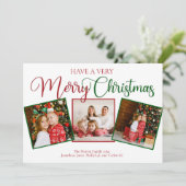 美しい非常に陽気なクリスマス3写真コラージュ シーズンカード (スタンド正面)