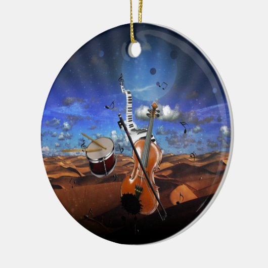 美しい音楽がバイオリンの（ばちゃばちゃ）跳ねるのピアノドラム セラミックオーナメント (左)