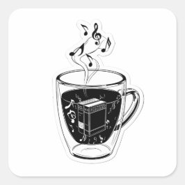 美しい音楽とコーヒーカップと本の3Dステッカー スクエアシール