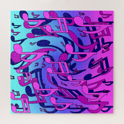 美しい音楽の活気のあるノートピンク紫ブルーアクア ジグソーパズル (横)