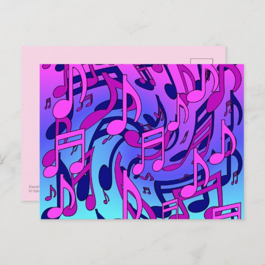 美しい音楽の活気のあるノートピンク紫ブルーアクア ポストカード (正面/裏面)