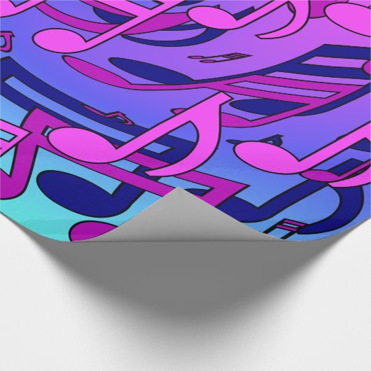 美しい音楽の活気のあるノートピンク紫ブルーアクア ラッピングペーパー (角)