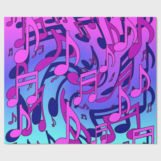 美しい音楽の活気のあるノートピンク紫ブルーアクア ラッピングペーパー (フラット)