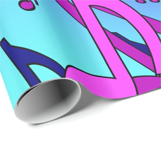 美しい音楽の活気のあるノートピンク紫ブルーアクア ラッピングペーパー (ロールコーナー)