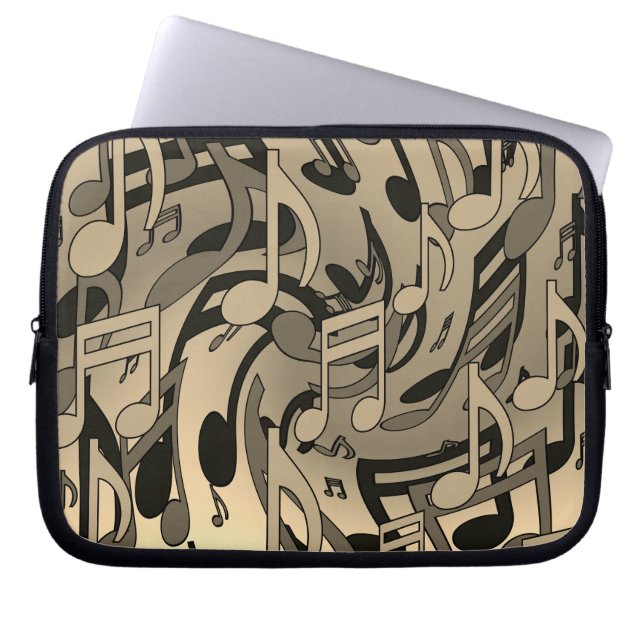美しい音楽の温かいセピア活発な音楽ノート ラップトップスリーブ (正面)