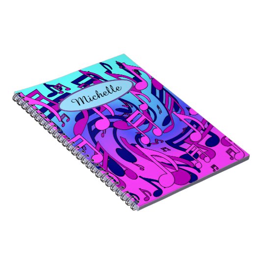 美しい音楽の音符が活気に満ちたアップビートアート ノートブック (右側)