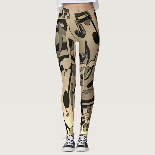 美しい音楽セピア生き生きとした楽譜 レギンス (正面)