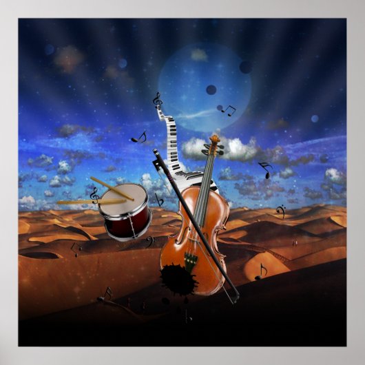 美しい音楽ノートバイオリンのスプラーターピアノドラム ポスター (正面)