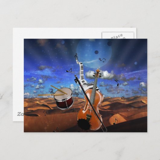 美しい音楽ノートバイオリン（ばちゃばちゃ）跳ねるピアノドラム ポストカード (正面/裏面)