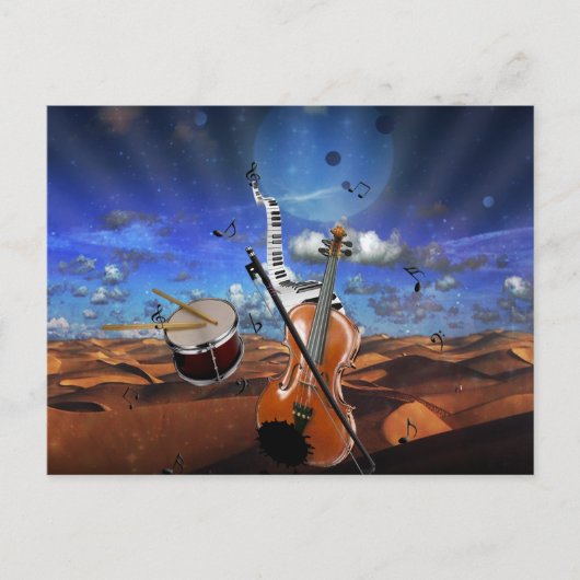 美しい音楽ノートバイオリン（ばちゃばちゃ）跳ねるピアノドラム ポストカード (正面)