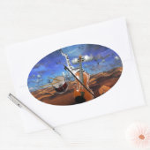 美しい音楽ノートバイオリン（ばちゃばちゃ）跳ねるピアノドラム 楕円形シール (封筒)